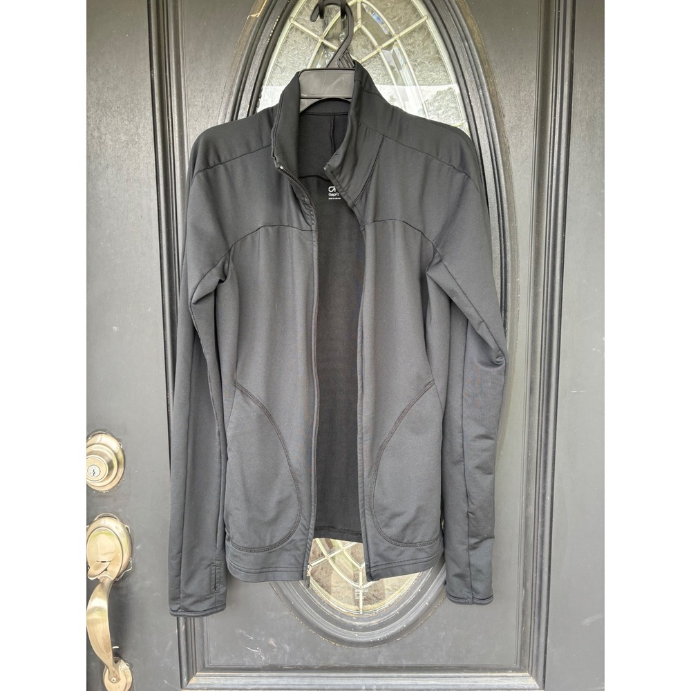GapFit Womens Black Full Zip Active Jacket Thumbholes Mock Neck‎ XS